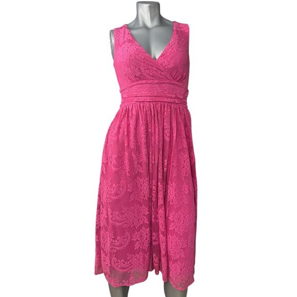 Newport News Women's Pink Lace Fit Flare Dress Empire Waist Size 6P Magenta - Picture 5 of 9